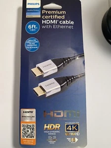 PHILIPS PREMIUM CERTIFIED HDMI CABLE W/ ETHERNET, 6 FT, NEW *SEALED* - Picture 1 of 4