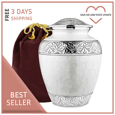 Silver Linings White Adult Large Cremation Urn For Human Ashes With Velvet Bag • 69.87€