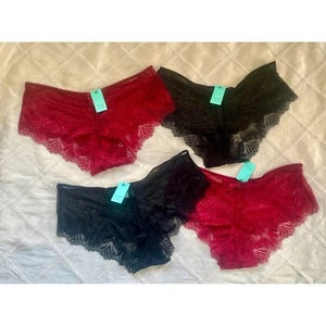 NEW Set of 4 Fredericks of Hollywood Leia Lace Boyshorts In Black & Red -Size L - Picture 1 of 10