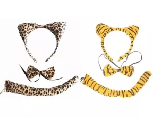 Animal Print Fancy Dress Set with Alice Band, Bow and Tail Tiger or Leopard - Picture 1 of 3