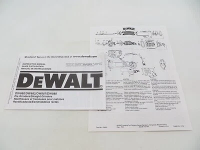 DeWALT Tool Instruction Manual Die/Strait Grinders Model DW880-DW882-DW887-DW888 - Image 1 of 3