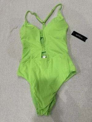 NUEVO CON ETIQUETAS Traje de Baño Ambrielle Verde Neón Corte Alto Una Pieza Espalda Corredora Aberturas Delanteras S Foto 1 de 4