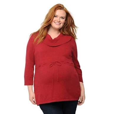 Oh Baby By Motherhood Maternity Plus Size 1X Cowl Neck Tunic Sweater Red NEW - Image 1 of 2