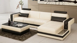 Sofá de cuero sofá salón sofá esquinero en forma de L conjunto diseño sofá - Imagen 1 de 12