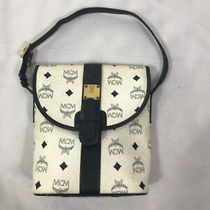 MCM White Blue Monogramed Purse Bag