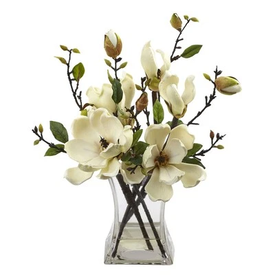 Nearly Natural Magnolia Arrangement with Vase - Image 1 of 4