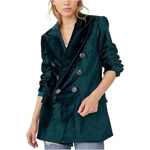 FREE PEOPLE Blazer Jacket Womens Size Medium Green Velvet Oversized Modern Edgy - Picture 1 of 10