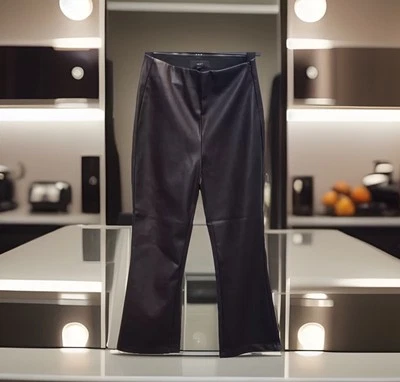 New Next Size 10 Regular Berry PU Faux Leather Crop Kickflare Trousers High Rise - Image 1 of 4