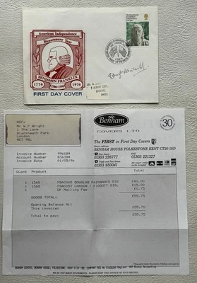 Douglas Fairbanks Jr Signed FDC 1976 Benjamin Franklin Benham Provenance COA - Image 1 of 4