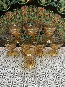 8 VINTAGE Fostoria Jamestown Swirl Amber Sherbet or Champagne Glasses - Picture 1 of 3