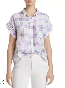Rails Whitney Button Down Shirt Raspberry Azure Short Sleeve Sz XS - Picture 1 of 14