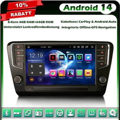 8-Kern Android 14 GPS Autoradio Navi für SKODA Octavia MK III 64GB BT 5.0 DAB+9" - Bild 1 von 4