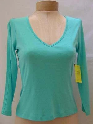 NUEVO CON ETIQUETAS TALLA XS ETCÉTERA VINTAGE CUELLO EN V ALGODÓN CAMISETA ELÁSTICA TOP Foto 1 de 3