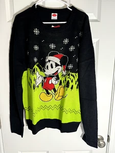 Disney Men's Santa Mickey Mouse Christmas Sweater Black and Green - XL - New - Picture 1 of 7