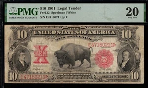 FR-122 1901 $10 LT BISON P.M.G #20 - Picture 1 of 3
