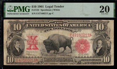 FR-122 1901 $10 LT BISON P.M.G #20 - Image 1 of 3