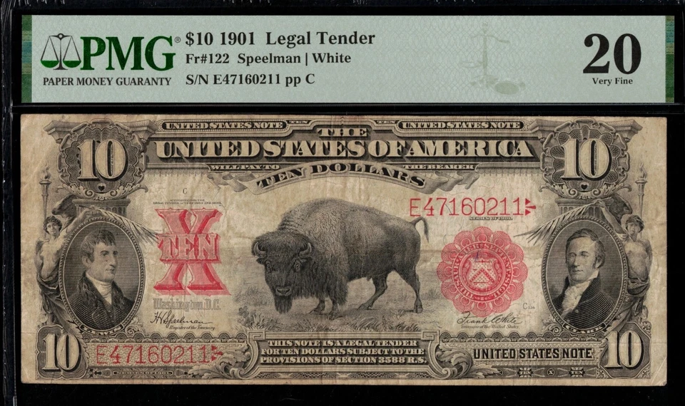 FR-122 1901 $10 LT BISON P.M.G #20 - Image 1 of 3