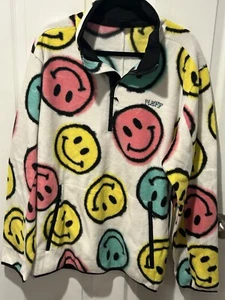 NEFF Smiley Graphic Polar Fleece Hoodie size Large Long Sleeves Pockets NWT - Picture 1 of 8