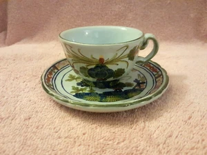 Vintage Italy FAENZA GAROFANO Blue Carnation Majolica Cup & Saucer - Picture 1 of 11