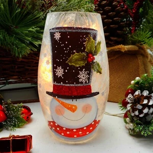 Stony Creek Decorative Lighted Glass Whimsy Snowman Dotted Scarf 7" Vase SFS05A - Picture 1 of 9