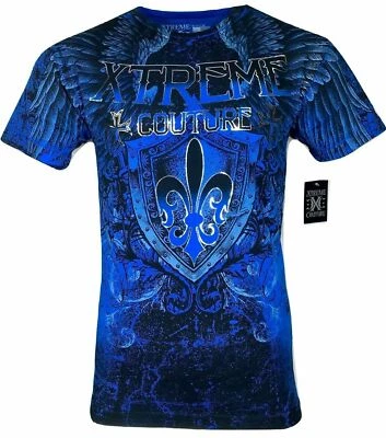 Camiseta masculina Xtreme Couture Affliction COBU SMITHSONIAN azul tatuagem motociclista P-5XL - Imagem 1 de 4