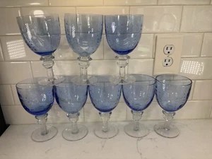 8-Zrike Blue Pavilion Wine Goblet Bullicante Controlled Bubbles Clear Glasses - Picture 1 of 22