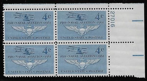 US Scott #1185, Plate Block #27016 1961 Naval Aviation 4c FVF MNH Upper Right - Picture 1 of 1