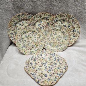 Platos de chintz amarillos antiguos hechos en Japón cottagecore pradera granja floral - Imagen 1 de 8