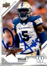 Willie Jefferson Signed 2019 Upper Deck CFLPA All Star card Winnipeg Blue Bomber