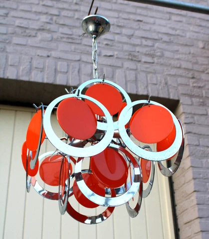 Mid century 1970 retro vistosi design orange discs chandelier lamp Cover