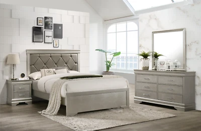 NEW Champagne Gold 4PC Queen King Twin Full Modern Glam Bedroom Set Bed/D/M/N - Image 1 of 4