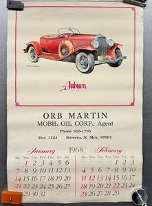 Mobil Oil Corp Socorro 1968, casi nuevo calendario de coche clásico Orb Martin 16x22 pulgadas - Imagen 1 de 9