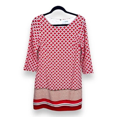 PEQUEÑO VESTIDO VAINA ANTIGUO AZUL MARINO ROJO BLANCO ROSA ESTAMPADO GEOMÉTRICO FORRADO EVENTO Foto 1 de 4