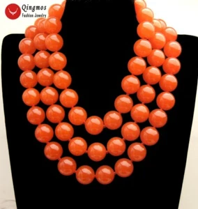 Collar redondo de jade natural rojo chino de 18 mm para mujer joyería 3 hilos gargantilla de 18" - Imagen 1 de 6