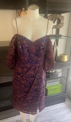 JS collections 8616629 Demi A1 Off the Shoulder Midi Dress SZ 8 Aubergine - Image 1 of 4