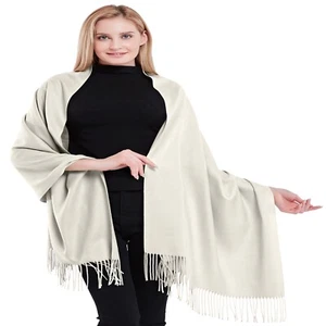 Marfil 100% Chal de Cachemira Pashmina Bufanda Estolada Hecha a Mano en Nepal CJ Ropa NUEVA - Imagen 1 de 12