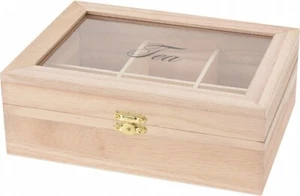 Teebox Teekiste Teeaufbewahrung 21 cm Metallverschluß Aufdruck Sortierung Küche - Bild 1 von 3