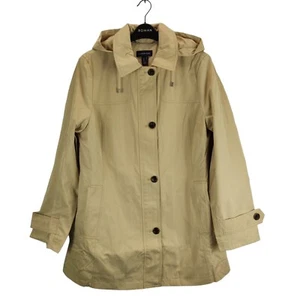 lands end womens coat beige hooded collared zip up pockets size medium free pp - Picture 1 of 11