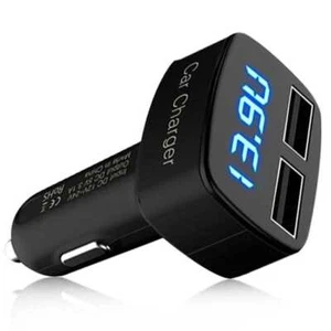 Caricabatteria USB Doppio Auto Adatattore Caricatore Voltmetro Amperometro Nero - Zdjęcie 1 z 3