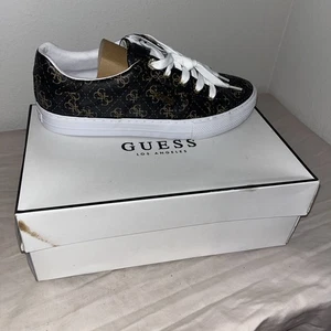 GUESS Women's Low Cut Keds Logo Beige/Brown Leather Tenis Sneakers Sz 9 1/2 NEW - Picture 1 of 13