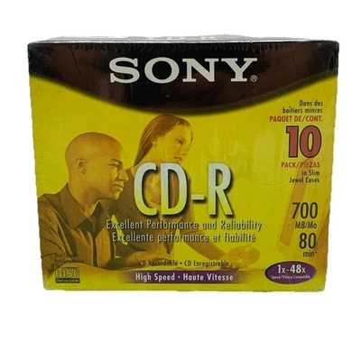 Sony High Speed CD-R 10 Pack 700 MB 80-min 1x-32x Speed - NEW SEALED - Image 1 of 2