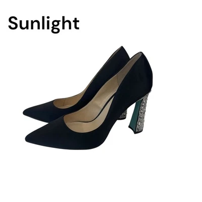 Betsey Johnson CORIE Black Satin Rhinestone Heel Pointed Toe Pumps Size 9.5M - Image 1 of 4