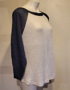 J Crew XL Leinenmischung Strick Pullover Oberteil 3/4 Arm Coastal - Bild 1 von 9