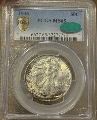 1946 MS65 PCGS CAC Toned Walking Liberty Half Dollar PQ Nice - Image 1 of 4