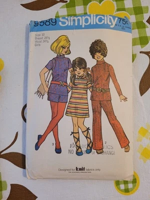 Vintage Sewing Pattern Mod 1970s 9589 SIMPLICITY  TOP DRESS & PANTS GIRLS Sz 10  - Image 1 of 3