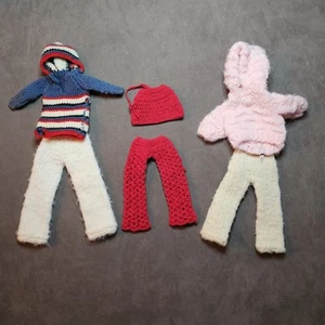 Vintage Barbie Doll Clothes Lot Of 3 Homemade Crocheted Outfits - Picture 1 of 16
