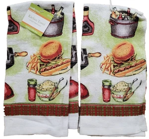 Set of 2 Same Kitchen Terry Towels (15"x25") MIXED FOODS IN THE KITCHEN,Cooktech - Picture 1 of 9