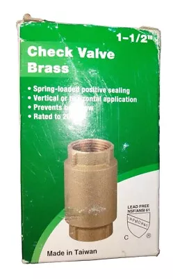 NEW Water Source Spring Loaded Brass Check Valve 200psi - 1-1/2" - CV-150NL - Image 1 of 4