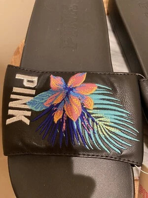 Victoria's Secret розовый тропический цветочный вышитый логотип горки сандалии большой - Изображение 1 из 4