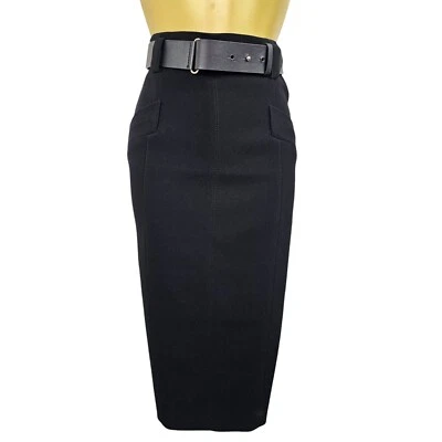 Karen Millen UK 12 Original Black Forever Leather Belt High Waist Pencil Skirt - Image 1 of 4